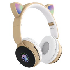 Бездротові Bluetooth навушники з котячими вушками ST-77M Бежеві
