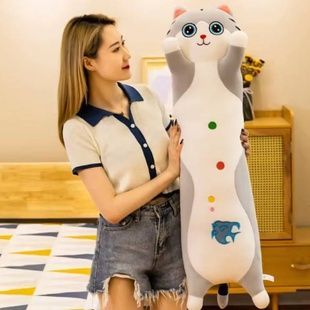 Мягкая игрушка-подушка Кот Батон обнимашка 65см EL-2117-60 Серый