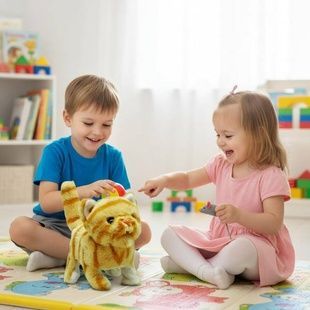Інтерактивний вихованець з рухами та звуками Котик з годівницею та аксесуарами МС 1070 Рудий