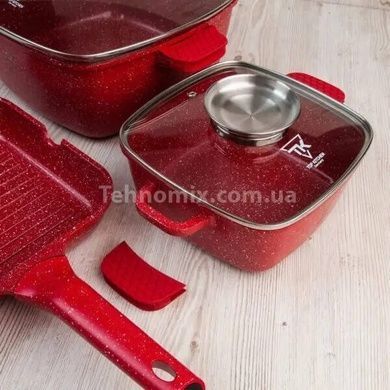 Набор квадратных кастрюль с антипригарным покрытием + сковорода Тор Kitchen TK000103 Красный