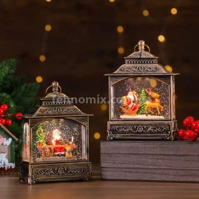 Новорічний нічник Урожай ліхтар Санта за столом XMAS WDL-24072D Коричневий