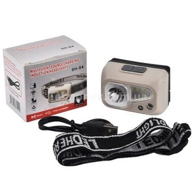 Ліхтар налобний акумуляторний з датчиком руху SH-S4-XPE+3SMD Чорний