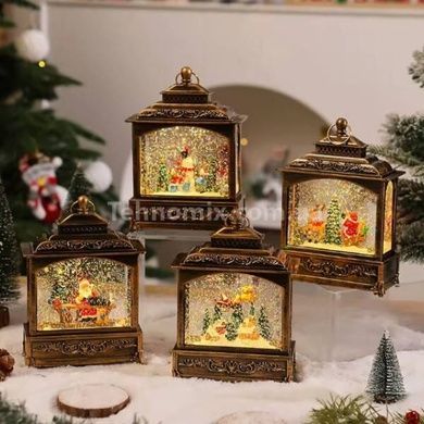 Новорічний нічник Урожай ліхтар Санта за столом XMAS WDL-24072D Коричневий