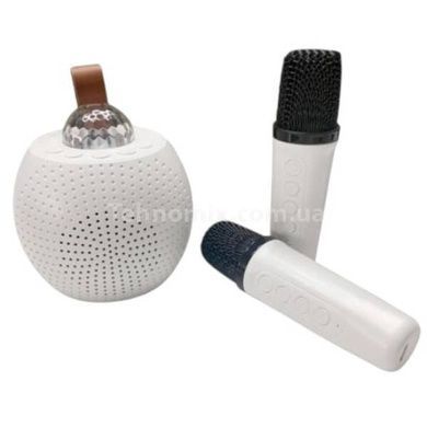 Колонка портативна з 2 караоке мікрофонами та диско-кулею Bluetooth LED Z1 Біла