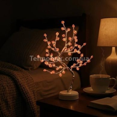 Нічник настільний Дерево з серцями 45см, що світиться Срібний стовбур і червоні серця