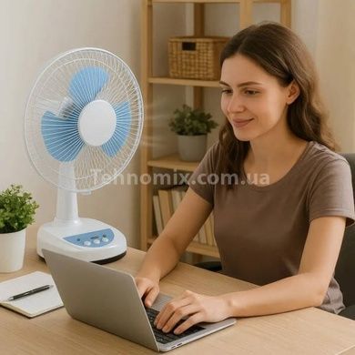 Вентилятор акумуляторний 9V/4500 мАг із сонячною панеллю 12 та 2 лампочками LED SONALAS