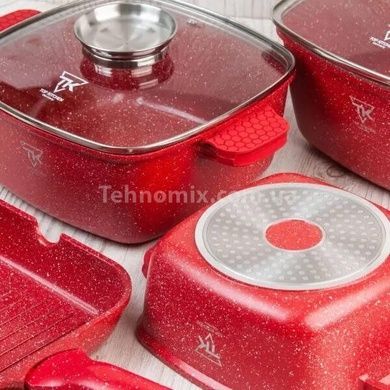 Набор квадратных кастрюль с антипригарным покрытием + сковорода Тор Kitchen TK000103 Красный