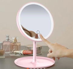 Кругле дзеркало з підсвічуванням Make Up Mirror 3 режиму Рожевий