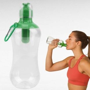 Бутылка для питьевой воды с фильтром 550мл BOTTLE Прозрачная с зеленой крышкой