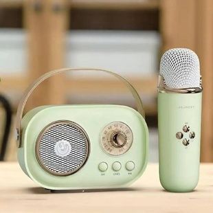 Караоке с микрофоном на аккумуляторе Ретро Bluetooth Зеленый