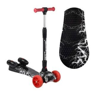 Самокат трехколесный с парогенератором и музыкой, складной руль Best Scooter MAXI Черный с молниями