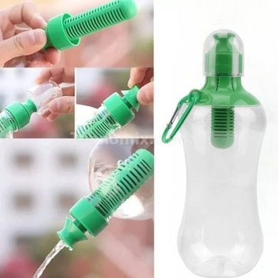 Пляшка для питної води з фільтром 550мл BOTTLE Прозора із зеленою кришкою