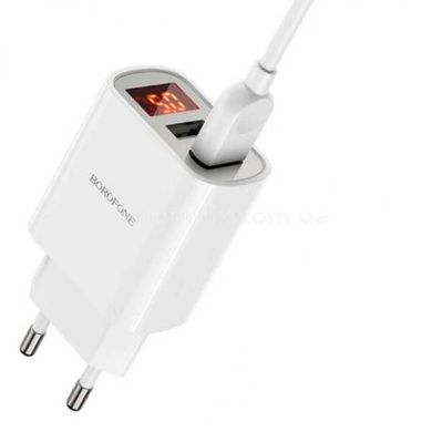 Зарядное устройство сетевое с дисплеем BOROFONE BA58A Mighty Dual Port Белое