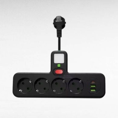 Сетевой фильтр-разветвитель 4*220V, 2*USB, 1*PD Type-C PNS-04 Черный