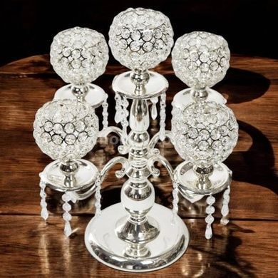 Подсвечник металлический на 5 свечей Mini Crystal Серебристый