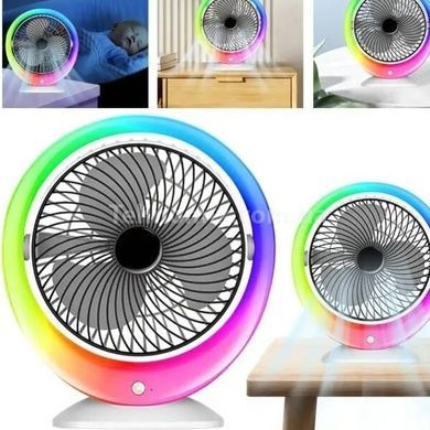 Вентилятор настольный аккумуляторный с подсветкой LED RGB, TYPE-C VU-04/JKJ-103 Белый