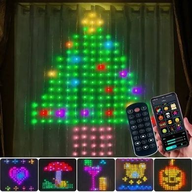 Гірлянда штора SMART 2*2м, 20 ниток по 20 LED з пультом та додатком для смартфона SFK 07APP BT USB Мультиколор