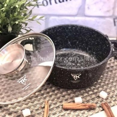 Каструля зі скляною кришкою та гранітним антипригарним покриттям 4,5л 24см Top Kitchen ТК-00052 Чорна