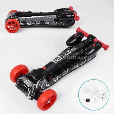Самокат триколісний з парогенератором та музикою, складне кермо Best Scooter MAXI Чорний з блискавками