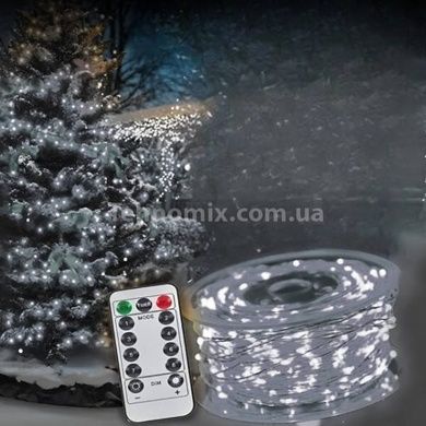 Гірлянда роса лінійна внутрішня світлодіодна 100м 1000LED з пультом USB Біле світло, сірий дріт