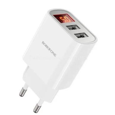 Зарядное устройство сетевое с дисплеем BOROFONE BA58A Mighty Dual Port Белое