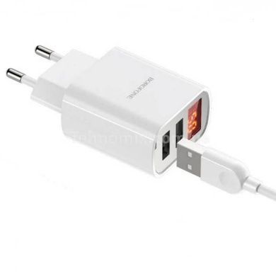 Зарядное устройство сетевое с дисплеем BOROFONE BA58A Mighty Dual Port Белое