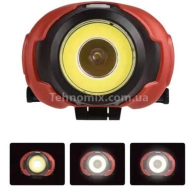 Фонарь налобный на батарейках 1802-COB+LED Черный с красным