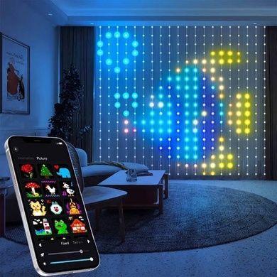 Гірлянда штора SMART 2*2м, 20 ниток по 20 LED з пультом та додатком для смартфона SFK 07APP BT USB Мультиколор