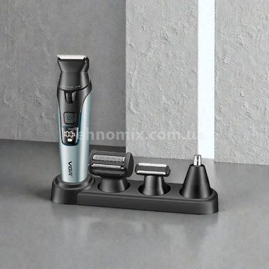 Машинка для стрижки волос + 4 сменные насадки и подставка VGR V-634 SILVER Черная с серым