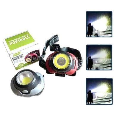 Фонарь налобный на батарейках 1802-COB+LED Черный с красным