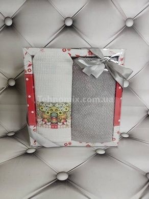 Полотенца кухонные Pamukoren grey 40х60см набор 2шт (вафельное, махра) в подарочной упаковке
