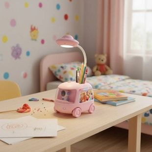 Лампа дитяча настільна акумуляторна Автобус Bus table lamp Рожевий