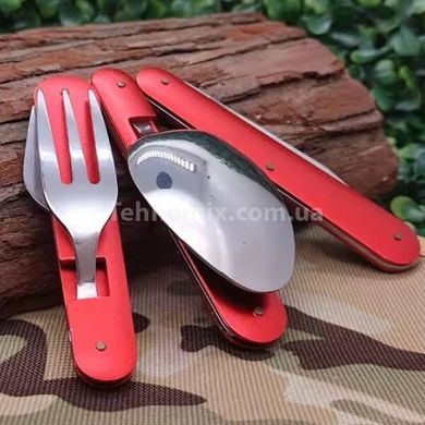 Набір туристичний 3в1 ложка, вилка, ніж у чохлі 9,5см K8003 Black/Blue/Red/Grey Червоний