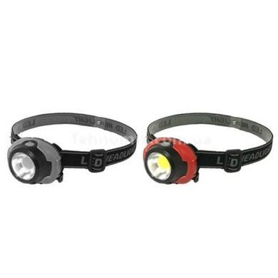 Фонарь налобный на батарейках 1801-COB+LED Черный с красным