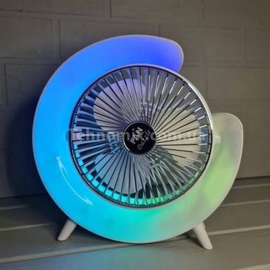 Вентилятор настольный поворотный с LED подсветкой аккумуляторный Белый