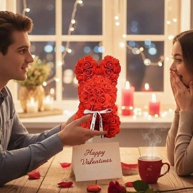 Сувенир подарочный Зайчик из роз 17*17*25см KR-21 Красный