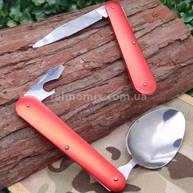 Набір туристичний 3в1 ложка, вилка, ніж у чохлі 9,5см K8003 Black/Blue/Red/Grey Червоний