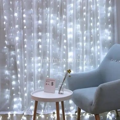Гірлянда штора прозорий провід з перехідником 280LED 3*3м Холодний білий
