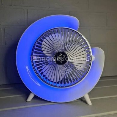 Вентилятор настольный поворотный с LED подсветкой аккумуляторный Белый