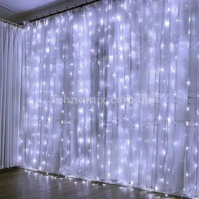 Гірлянда штора прозорий провід з перехідником 280LED 3*3м Холодний білий
