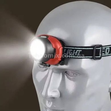 Фонарь налобный на батарейках 1801-COB+LED Черный с красным