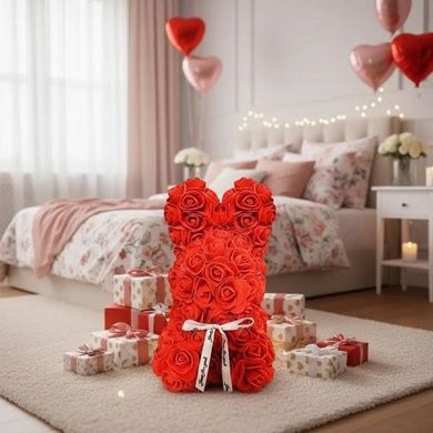 Сувенир подарочный Зайчик из роз 17*17*25см KR-21 Красный