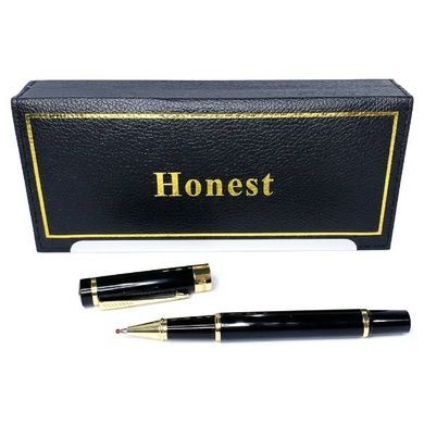 Ручка кулькова металева в подарунковому футлярі Honest 5528 Чорна із золотими вставками