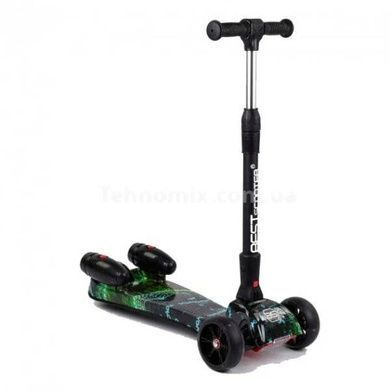 Самокат трехколесный с парогенератором и музыкой, складной руль Best Scooter MAXI Черный с зеленым
