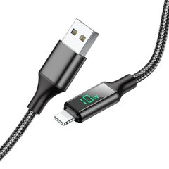 Кабель BOROFONE BU32 USB to iP 2.4A, 1.2m, nylon, алюминиевые подключения, цифровой дисплей, Black