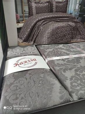 Покривало (240х240см) з наволочками (50х70см) Karina Seda antrasit Жаккард з мереживом