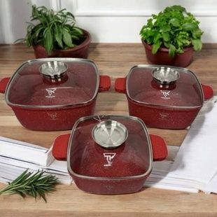 Набір квадратних каструль з кришками 6 предметів Top Kitchen TК00025 Червоний