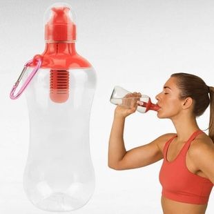Бутылка для питьевой воды с фильтром 550мл BOTTLE Прозрачная с красной крышкой