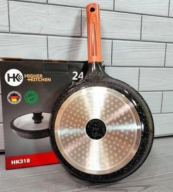 Сковорода 24см Higher Kitchen НК-318 Черная с деревянной ручкой