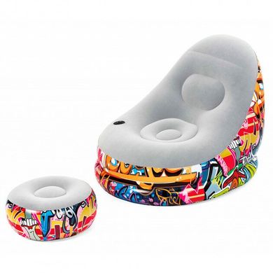 Надувний диван AIR SOFA | Надувне велюровое крісло з пуфом Графіті